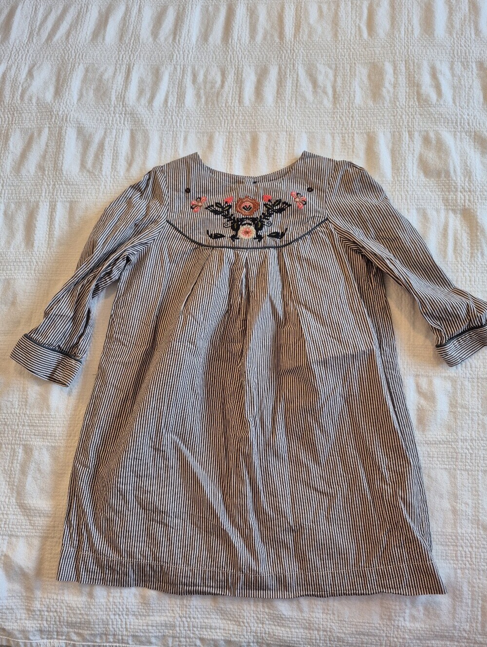 Bonpoint girls size 6 short striped short dress or tunic lined embroidered VGUC